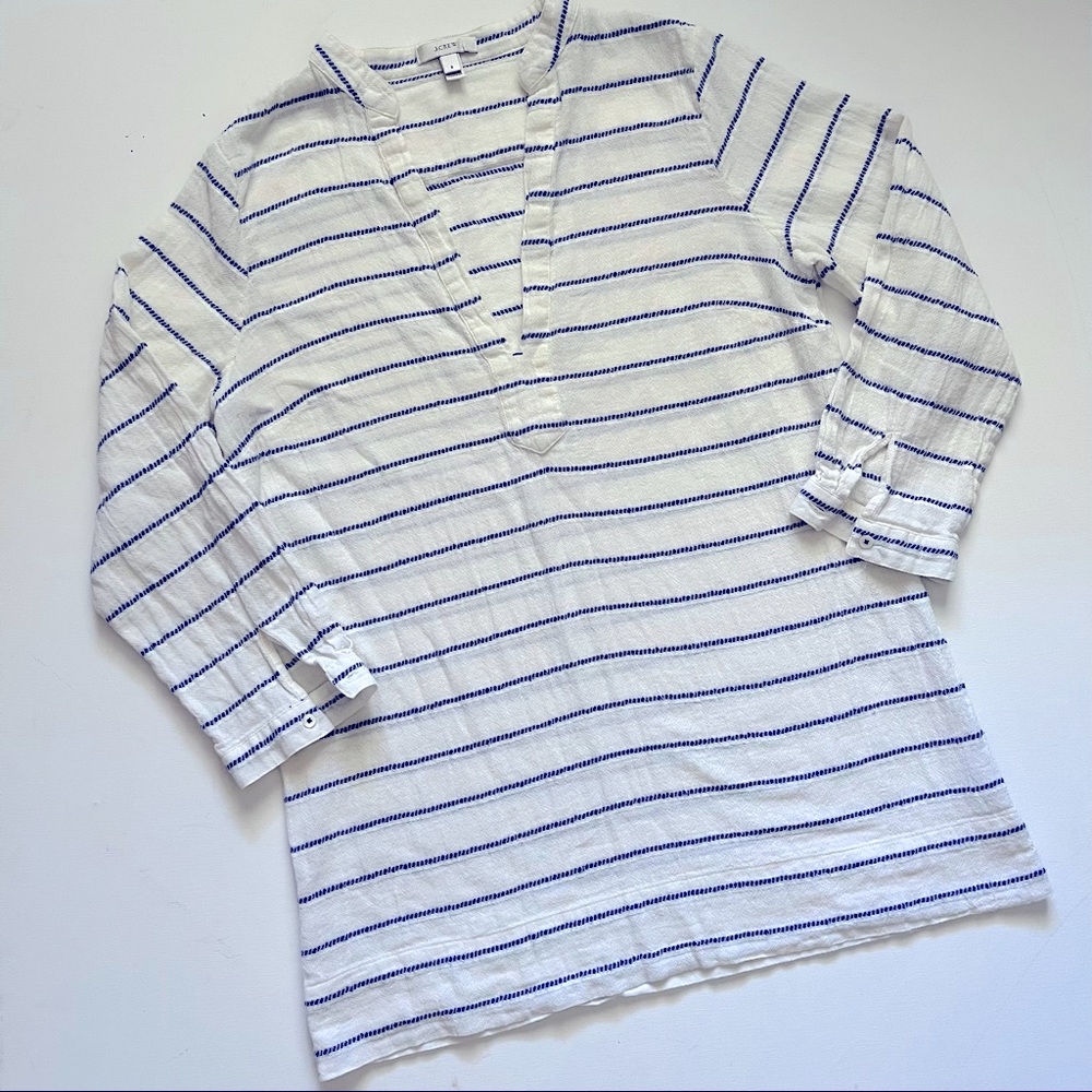 J. Crew White & Blue Stripe V-neck Tunic Coverup Size Small